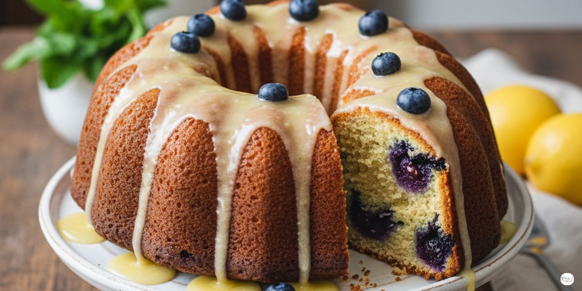 Fresh blueberry pound cake with lemon glaze