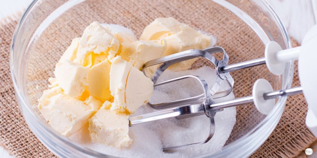 Creaming butter and sugar for blueberry pound cake
