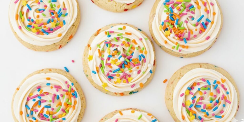 Easy funfetti cake mix cookies topped with bright sprinkles