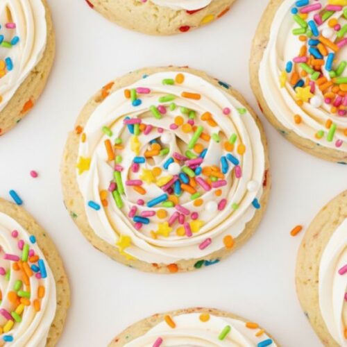 Easy funfetti cake mix cookies topped with bright sprinkles