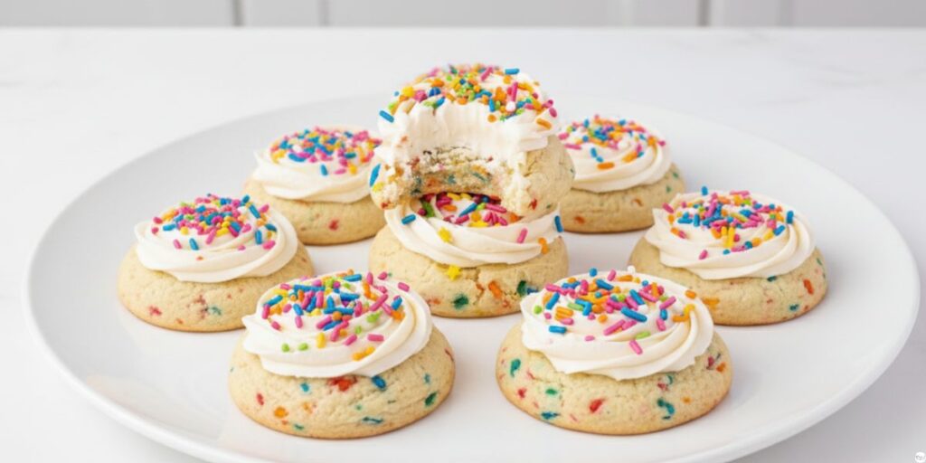 Freshly baked funfetti cake mix cookies with vibrant rainbow colors
