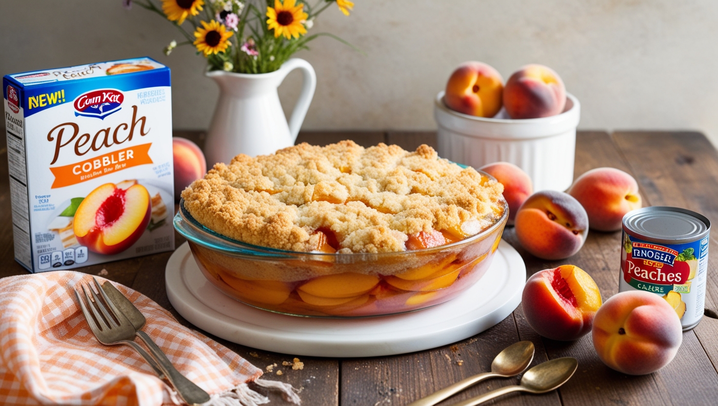 Best And  Easy Peach Cobbler Recipe with Cake Mix