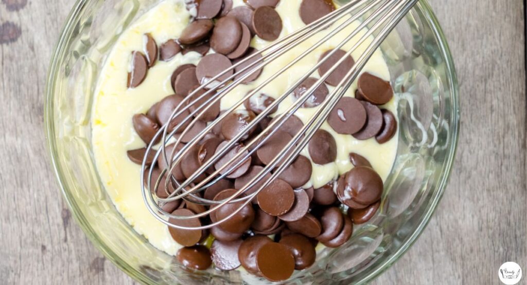 Butter and chocolate melting in a double boiler for brownie batter.