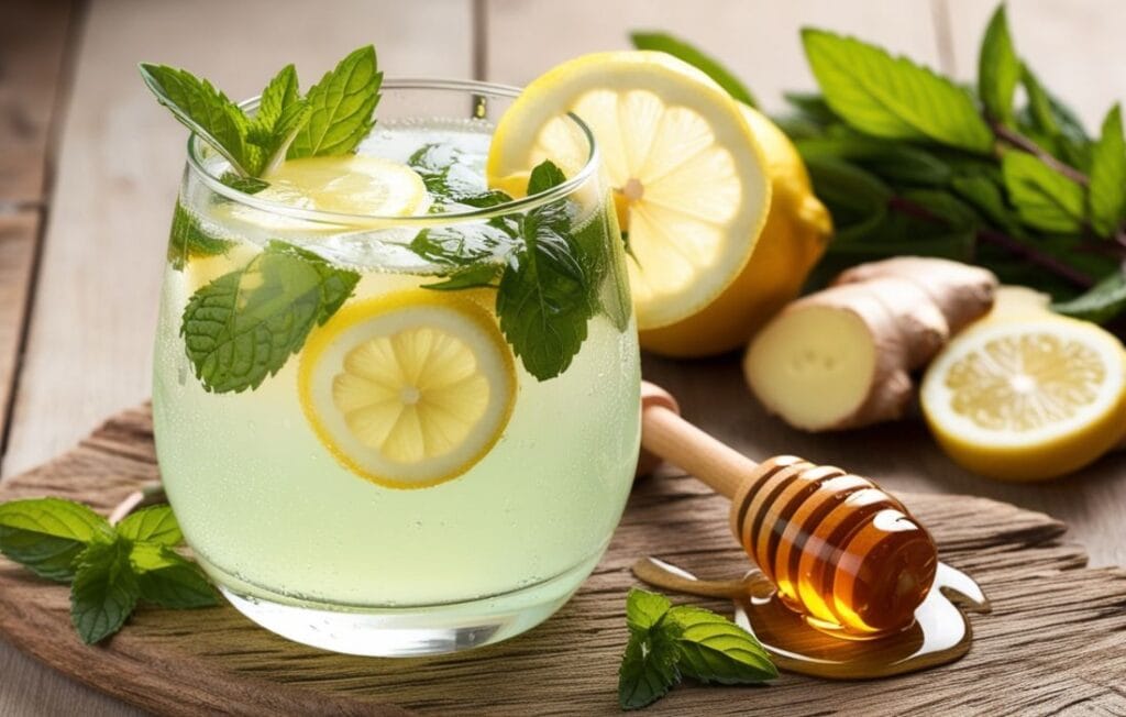 Fresh lemon balm leaves with warm water and honey for weight loss drink