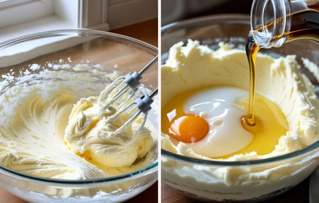 Mixing butter, sugar, and cake mix in a stand mixer for almond flour chocolate chip cookies batter