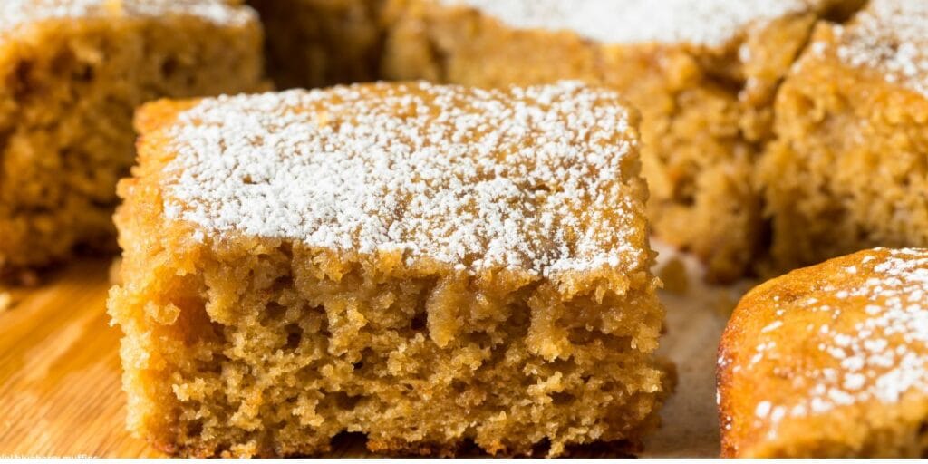 Soft and moist applesauce cake slices.