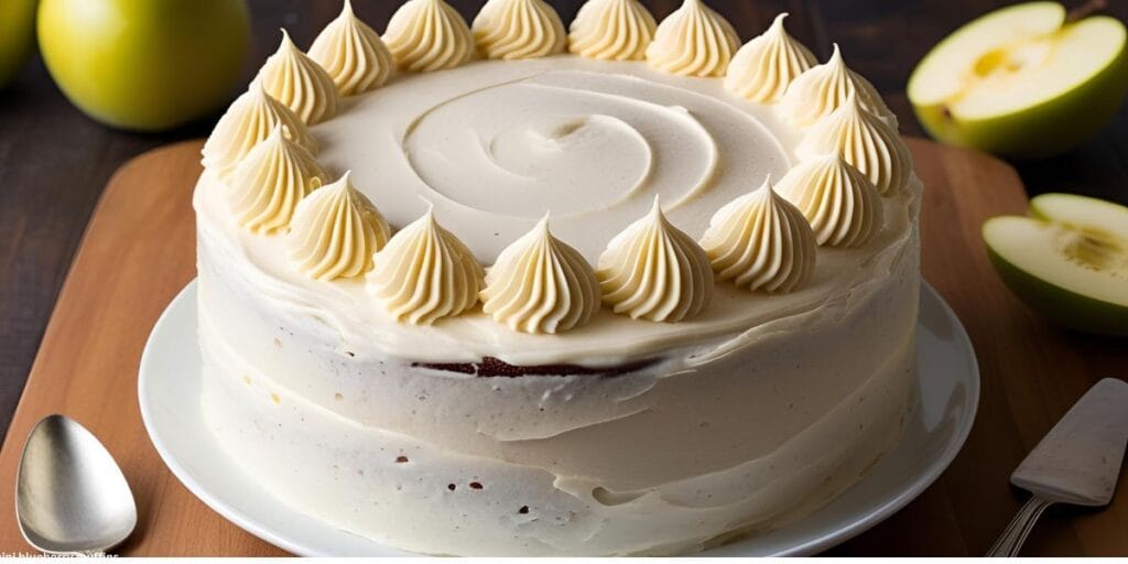 pplesauce cake topped with creamy buttercream frosting.