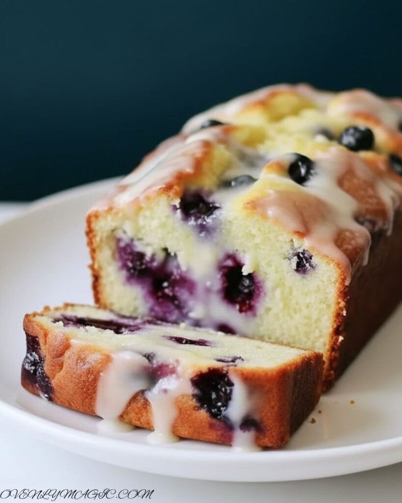 Lemon blueberry bread recipe with lemon glaze and fresh blueberries