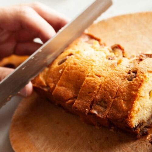 Sliced banana bread on a plate