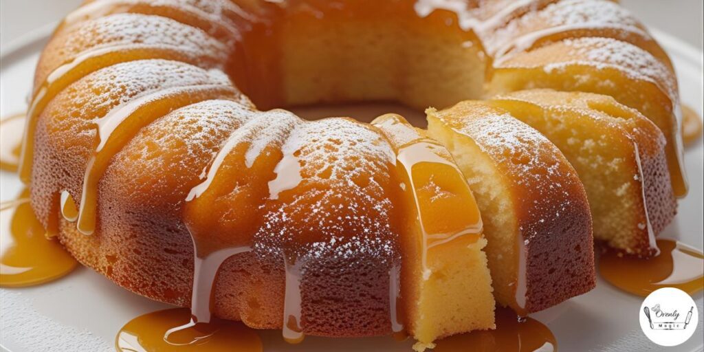 Moist pineapple juice cake with glaze in a bundt shape