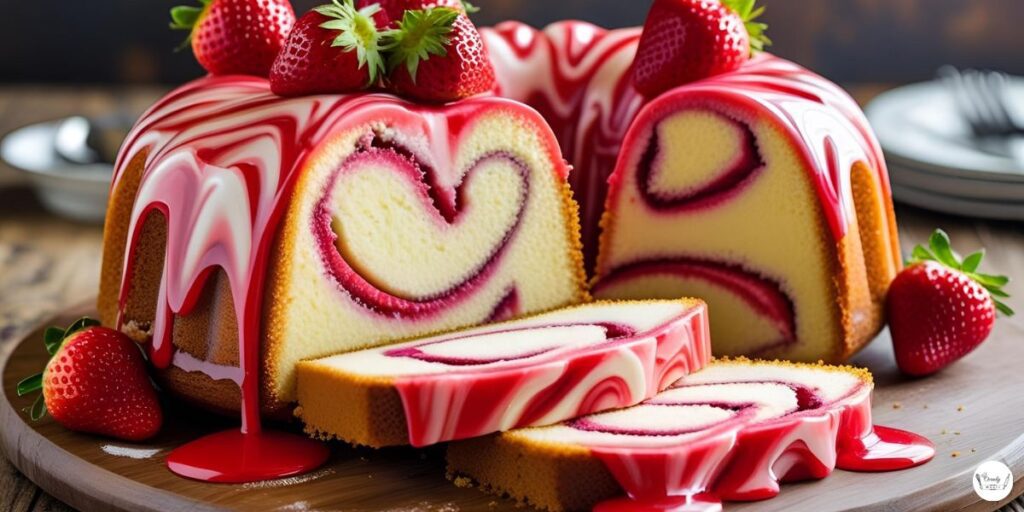 Layered strawberry cream cheese pound cake