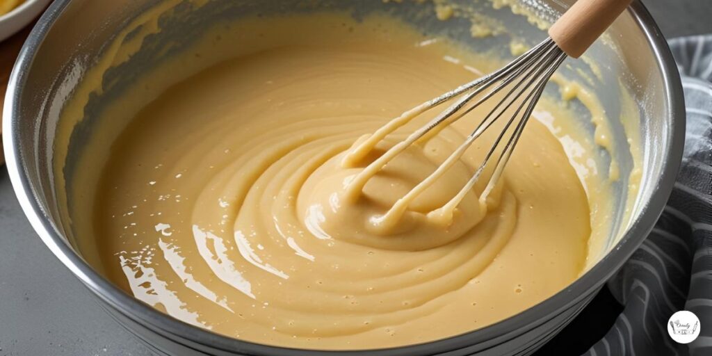 Mixing pancake batter in a bowl