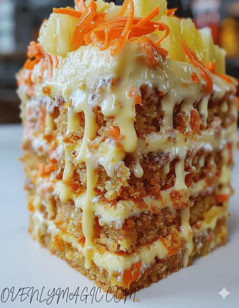 Homemade carrot pineapple cake without frosting, soft and fluffy inside
