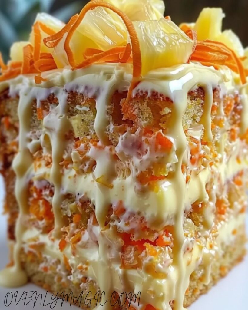 Moist Hawaiian carrot pineapple cake with juicy pineapple and soft texture