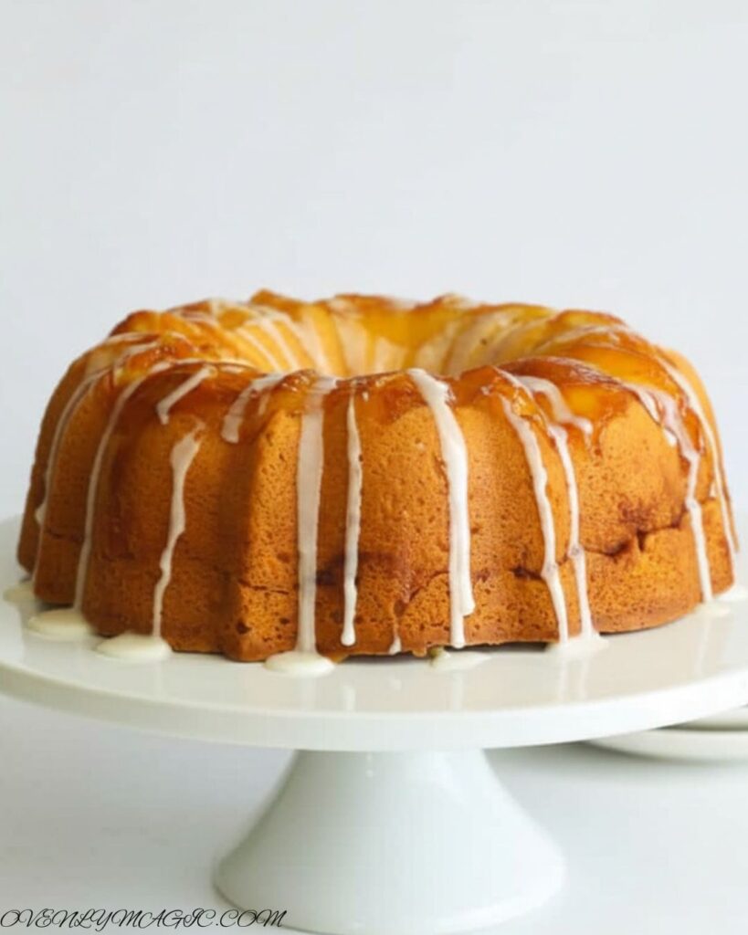 Moist peach cobbler pound cake made with canned peaches