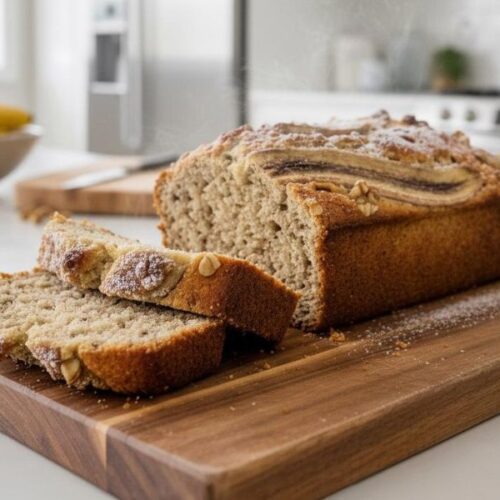 Soft and moist banana bread recipe without baking soda fresh out of the oven