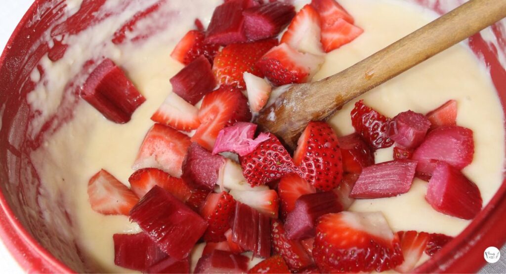 olding fresh chopped strawberries into the smooth cake batter for a juicy and fruity strawberry cake.