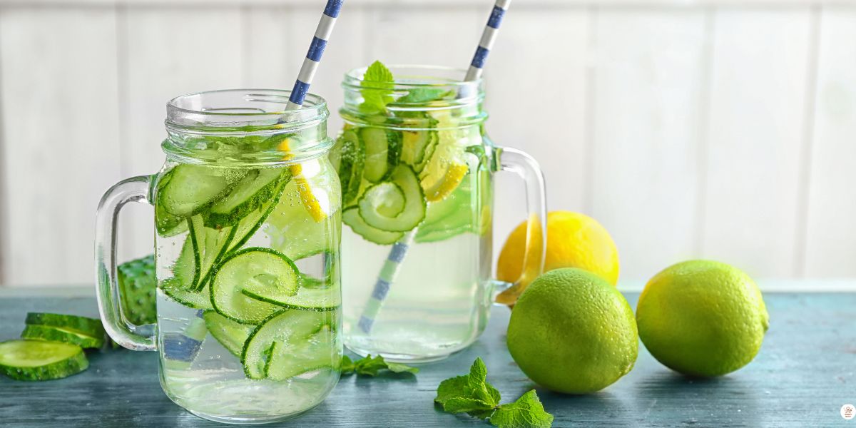 Adding lemon slice, cucumber, and mint leaves to lemon balm drink