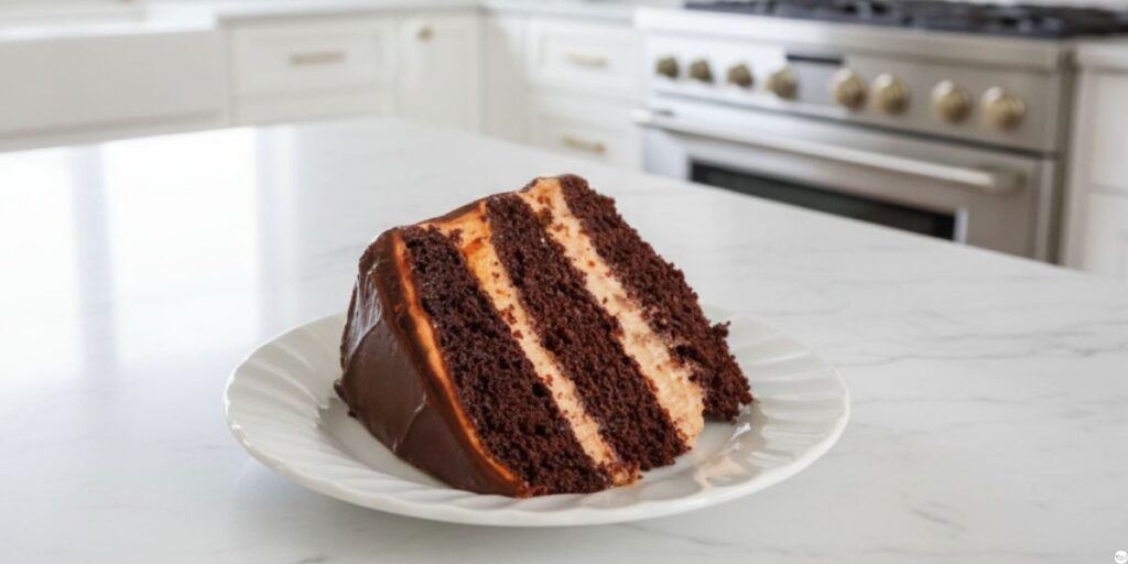 Chocolate Espresso Cake slice served with hot espresso coffee for dessert”