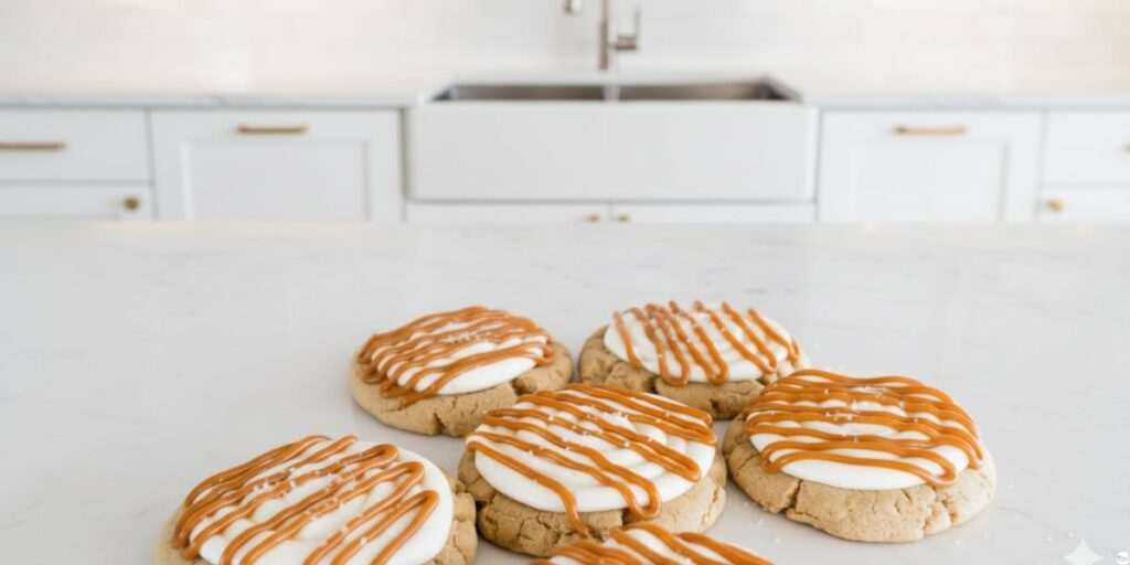 Soft and chewy caramel cheesecake cookies with sea salt