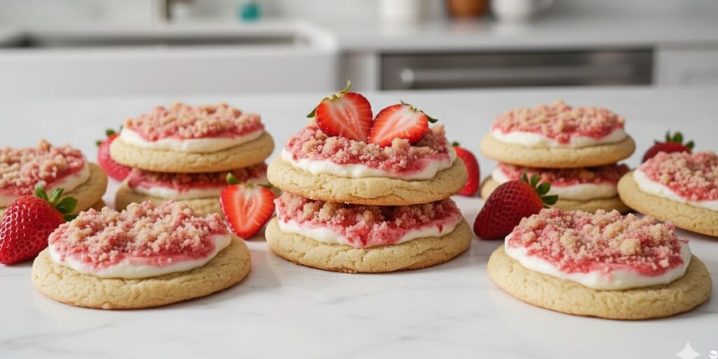 Baked Strawberry Cream Cheese Cookies with crumble topping