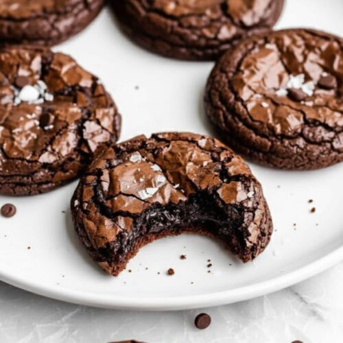 Close-up of a fudgy chewy brookie showing the soft, chocolate-filled interior and slightly crisp edges, perfect for chocolate lovers.