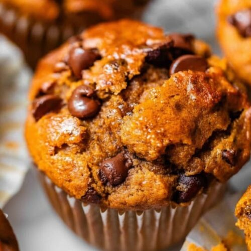Homemade pumpkin chocolate chip muffins perfect for fall baking