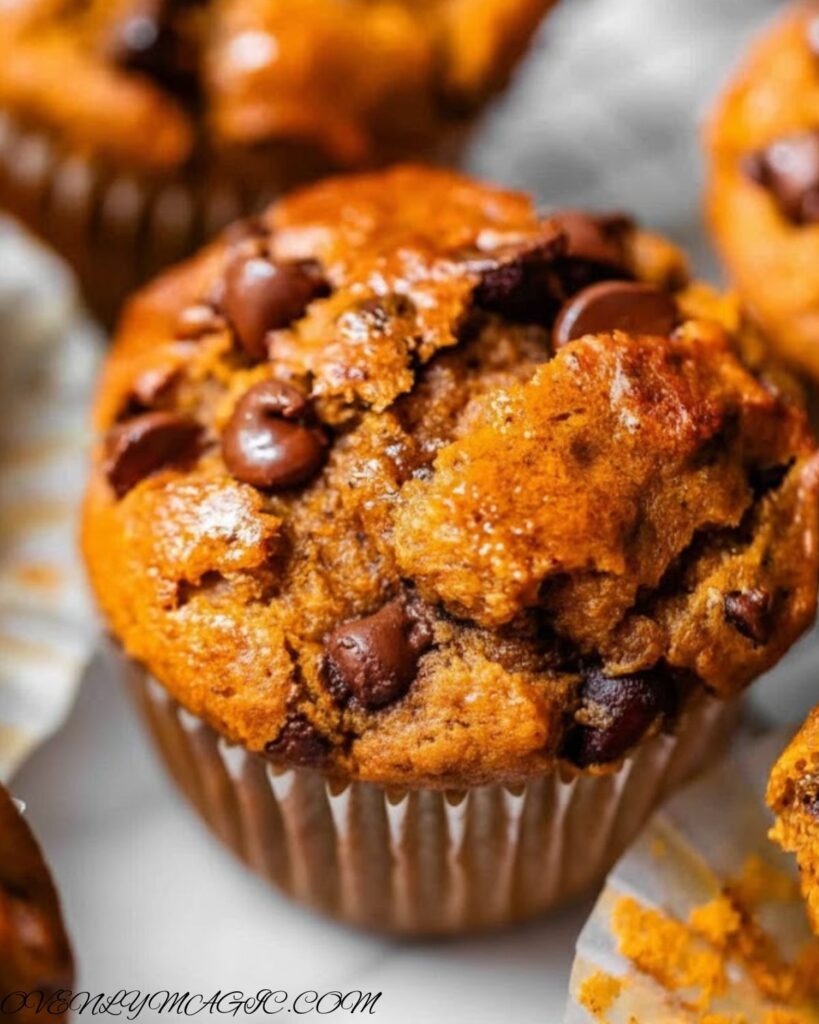 Homemade pumpkin chocolate chip muffins perfect for fall baking