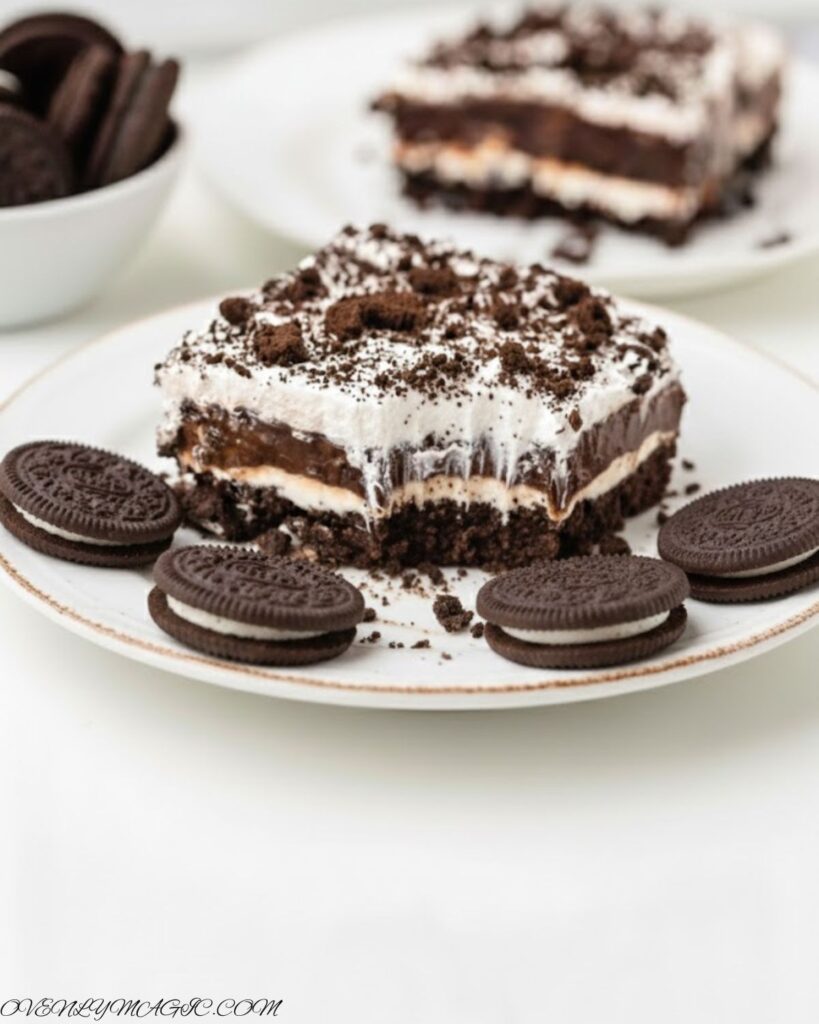 No-Bake Oreo Dessert served in individual cups with layered cream cheese, pudding, and Oreo crumbs