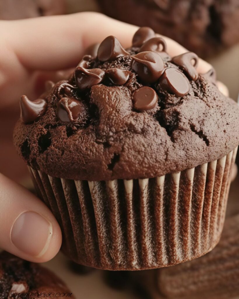 Soft double chocolate espresso muffins with chocolate chips
