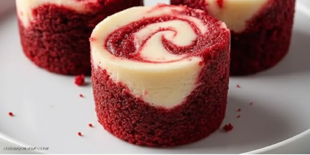 Fudgy red velvet brownie bites in a mini muffin pan with cream cheese swirl