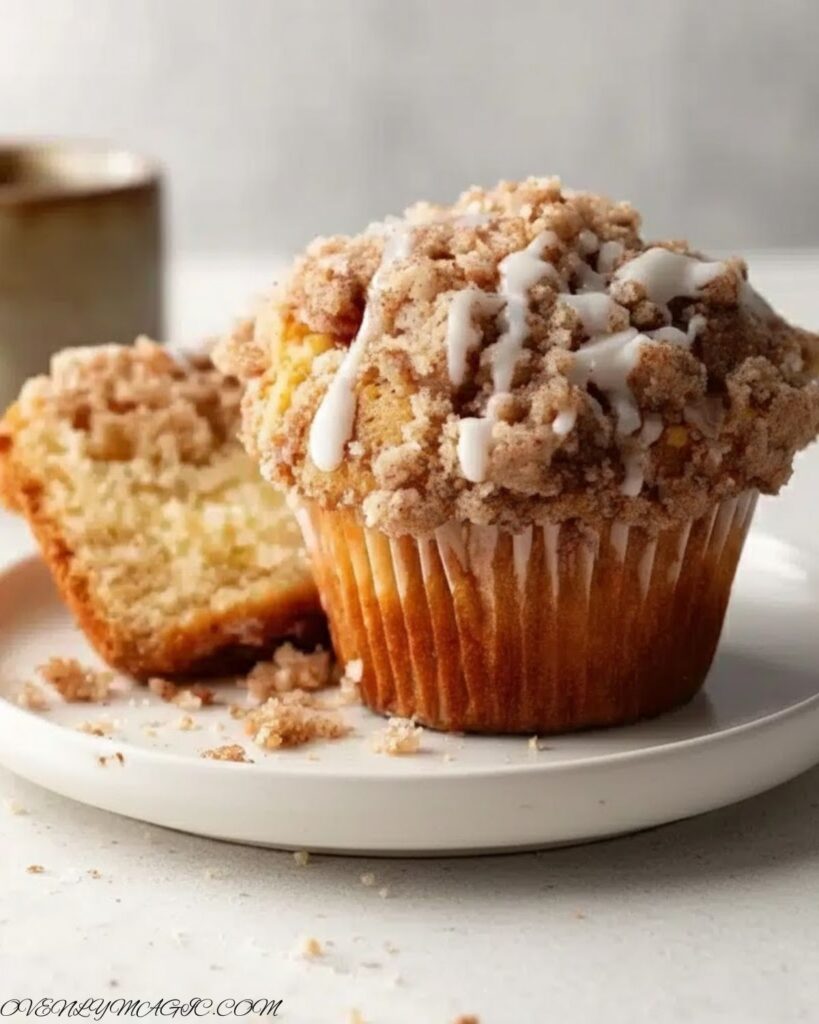 Muffins on a plate with a cup of coffee, napkin, or breakfast table setup — cozy vibe.