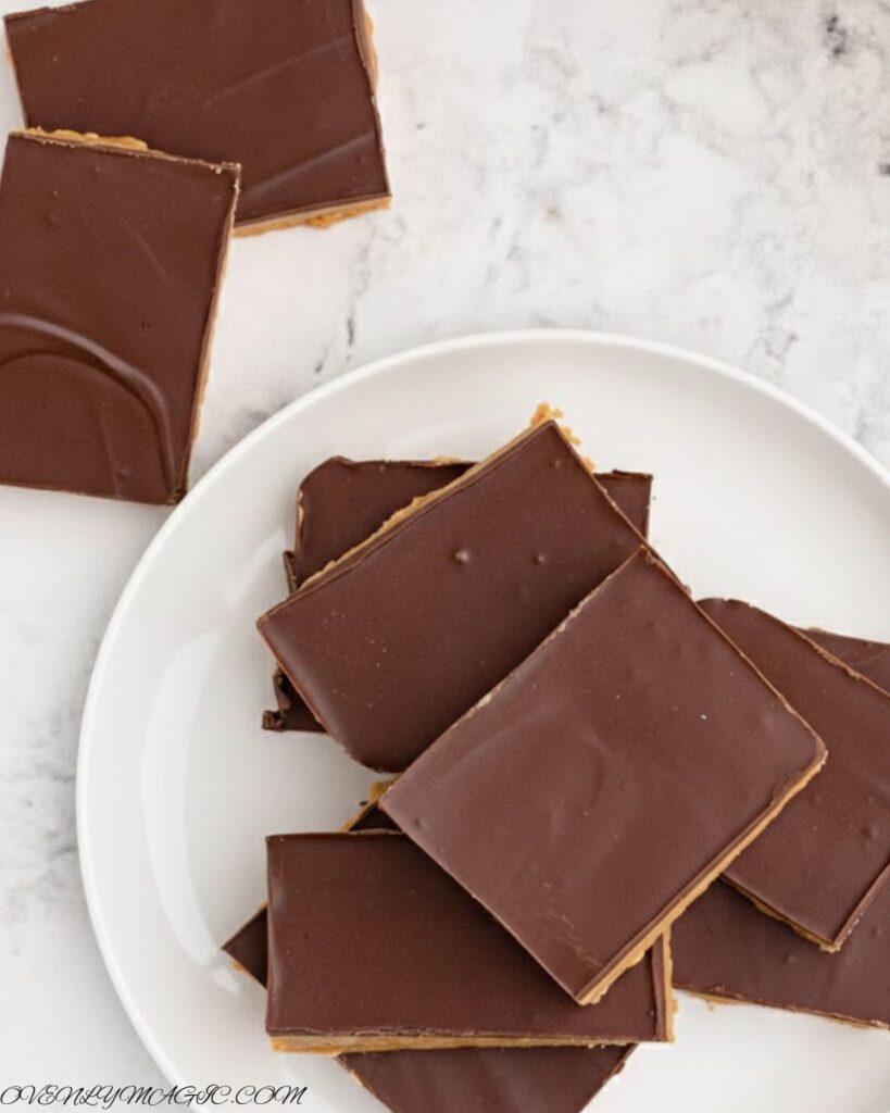 No-Bake Peanut Butter Bars served on a plate