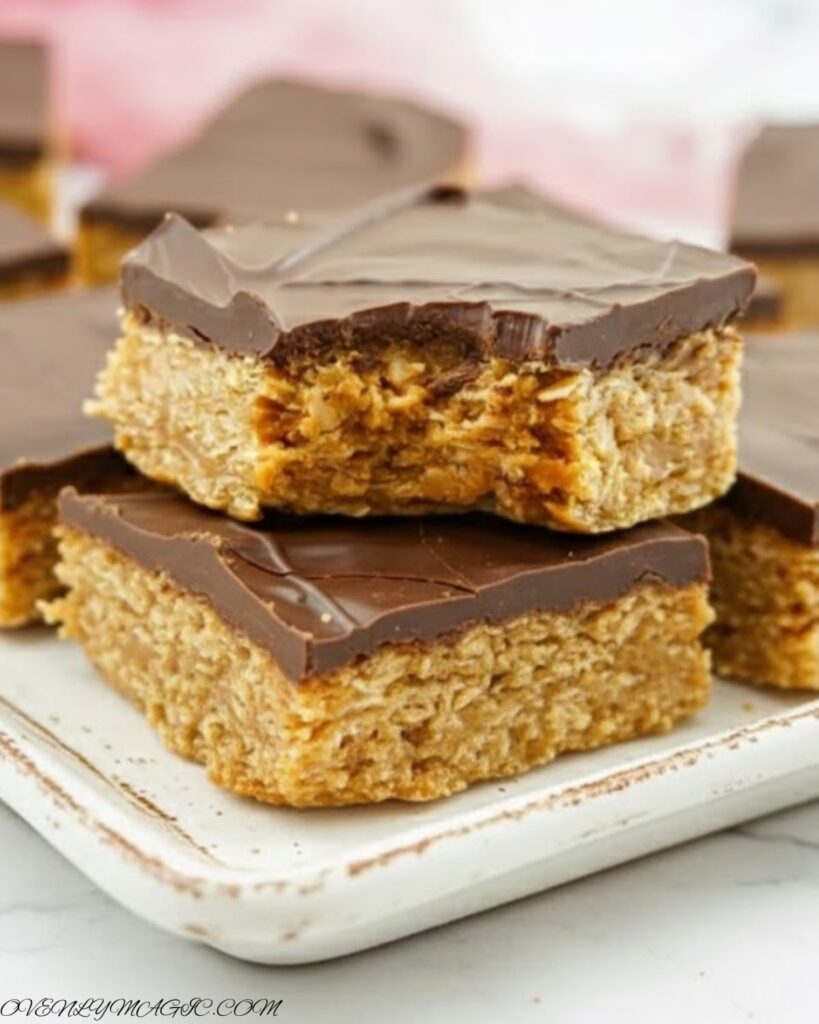 No Bake Peanut Butter Oat Bars served on a plate