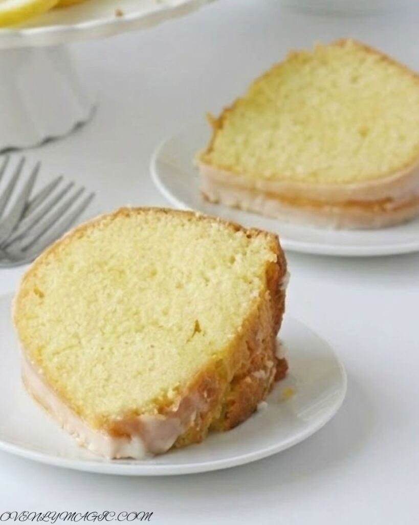 Moist lemon bundt cake with glossy lemon glaze drizzle