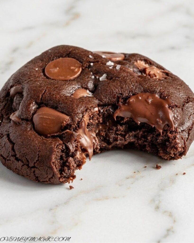 Double chocolate chip cookies stacked on a plate, ready to serve