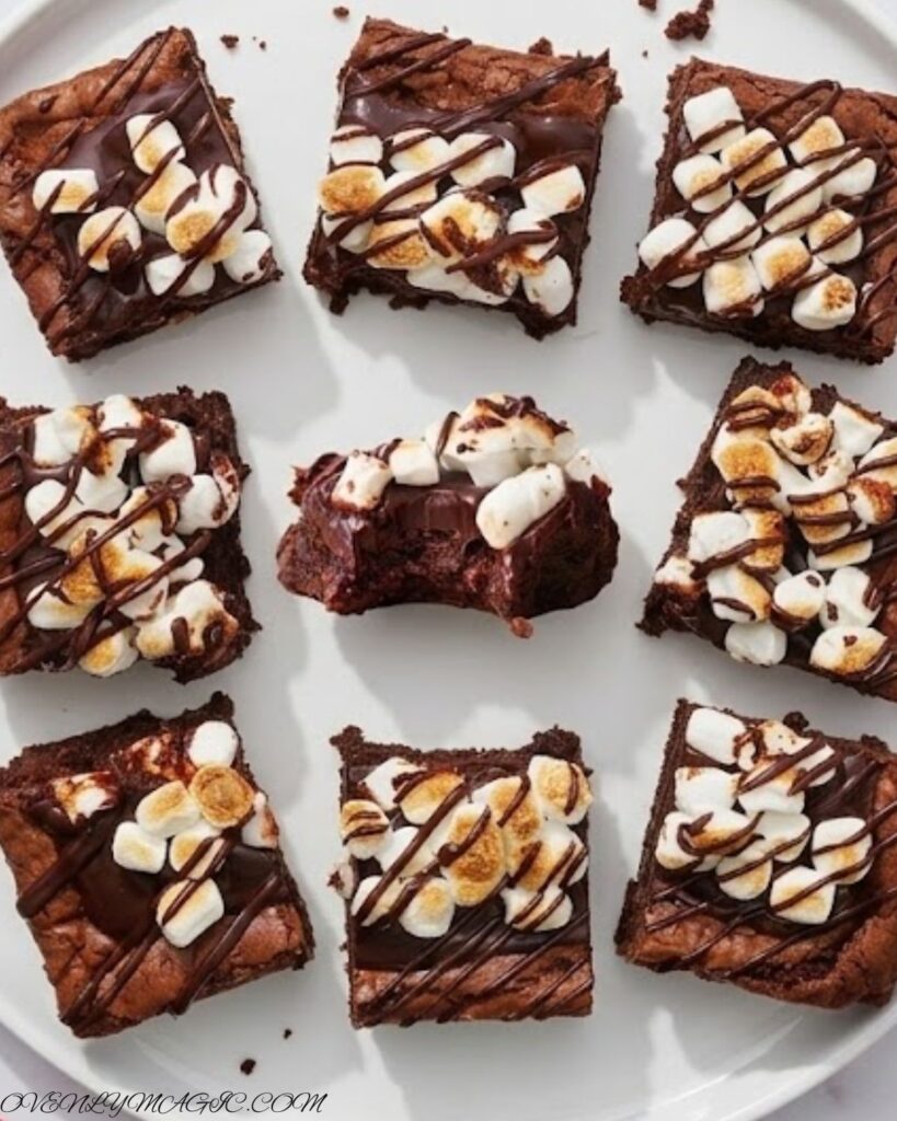 Rich fudgy brownies with chocolate ganache and toasted marshmallow topping