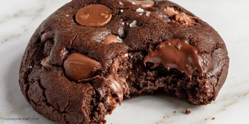 Double chocolate chip cookies stacked on a plate, ready to serve